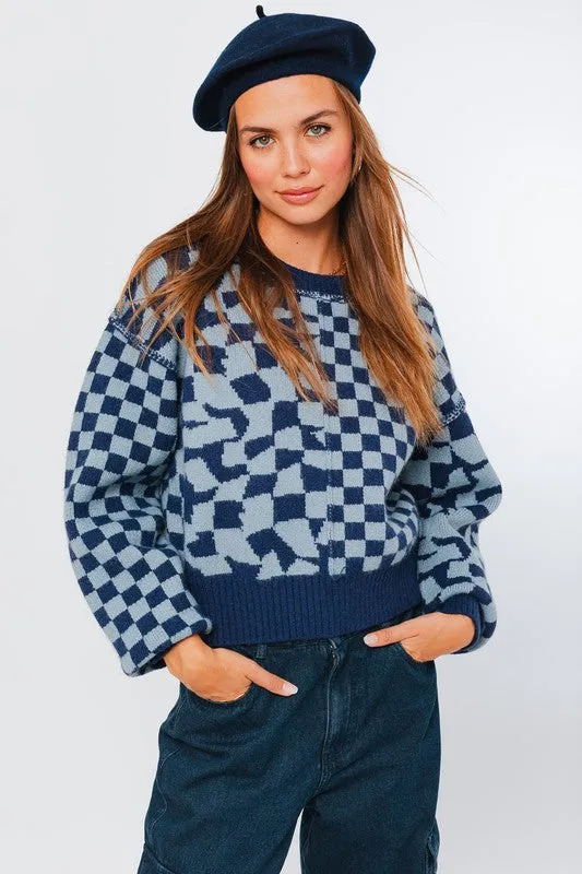 Navy Checkered Sweater
