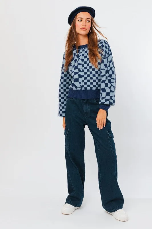 Navy Checkered Sweater
