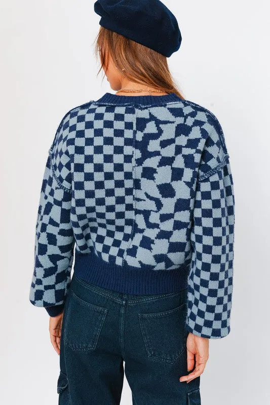 Navy Checkered Sweater