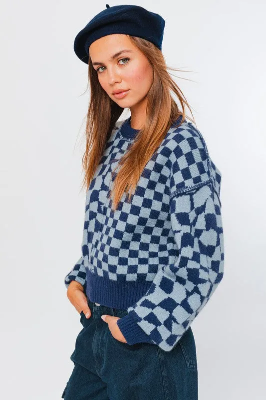 Navy Checkered Sweater