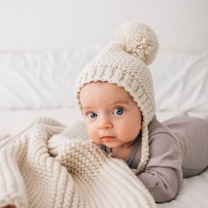 New Babes Natural Garter Stitch Knit Bonnet Baby & Kids