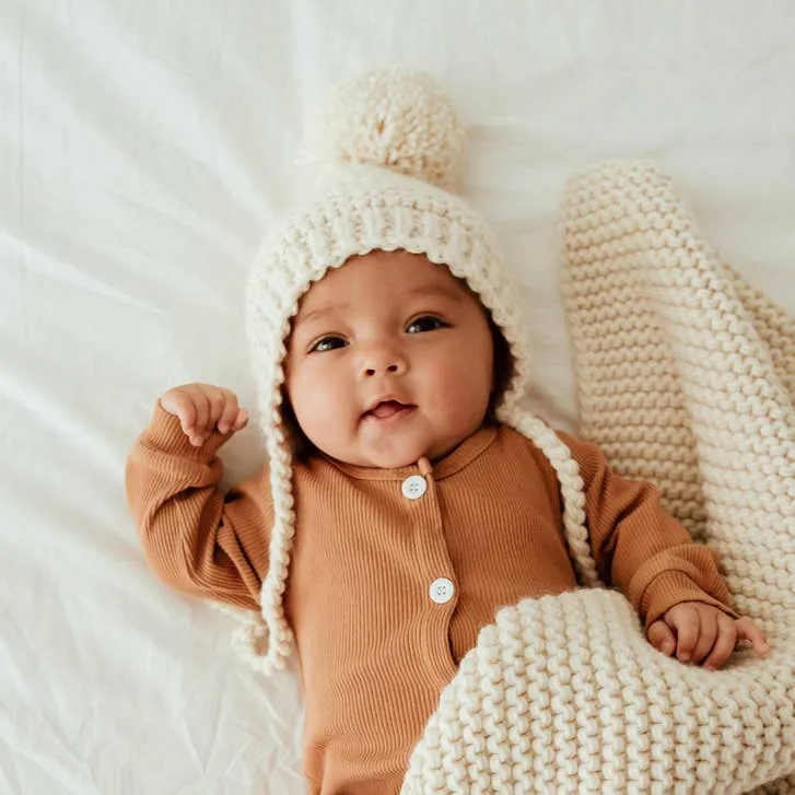 New Babes Natural Garter Stitch Knit Bonnet Baby & Kids