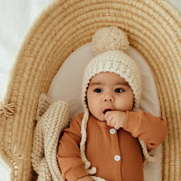 New Babes Natural Garter Stitch Knit Bonnet Baby & Kids