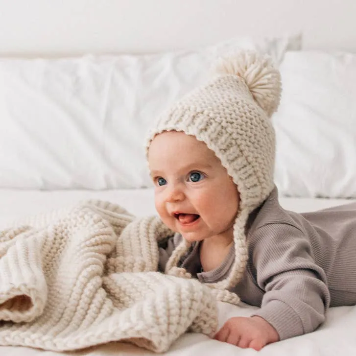 New Babes Natural Garter Stitch Knit Bonnet Baby & Kids