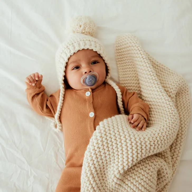 New Babes Natural Garter Stitch Knit Bonnet Baby & Kids