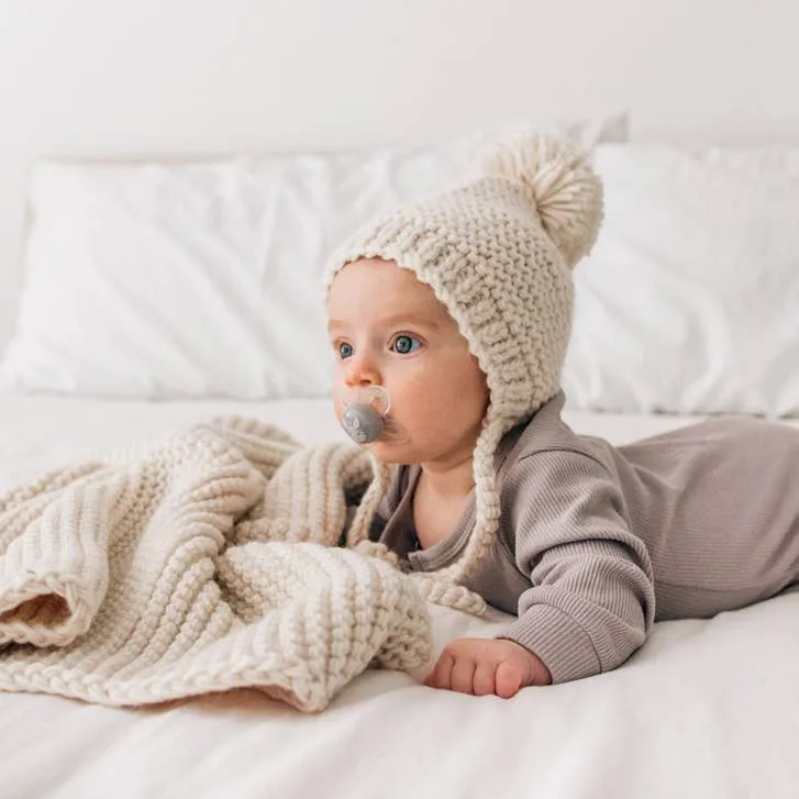 New Babes Natural Garter Stitch Knit Bonnet Baby & Kids