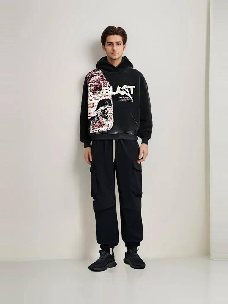 Obenie Retro Y2K Hoodie Gothic Casual Alphabet Blast Print Pattern Skull Fashion Hoodie Men Harajuku Men Clothing