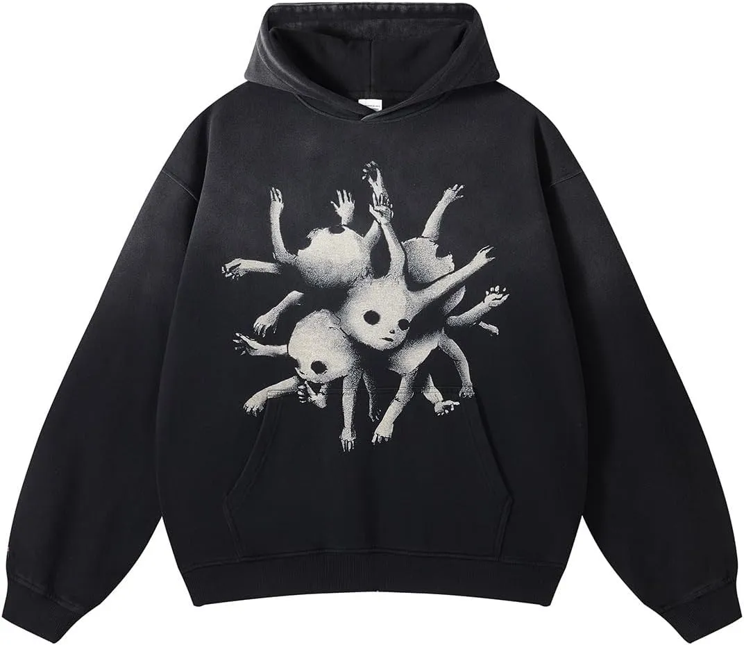 Obenie Retro Y2K Hoodie Gothic Casual Alphabet Blast Print Pattern Skull Fashion Hoodie Men Harajuku Men Clothing