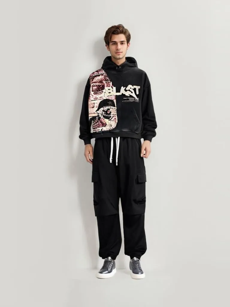 Obenie Retro Y2K Hoodie Gothic Casual Alphabet Blast Print Pattern Skull Fashion Hoodie Men Harajuku Men Clothing