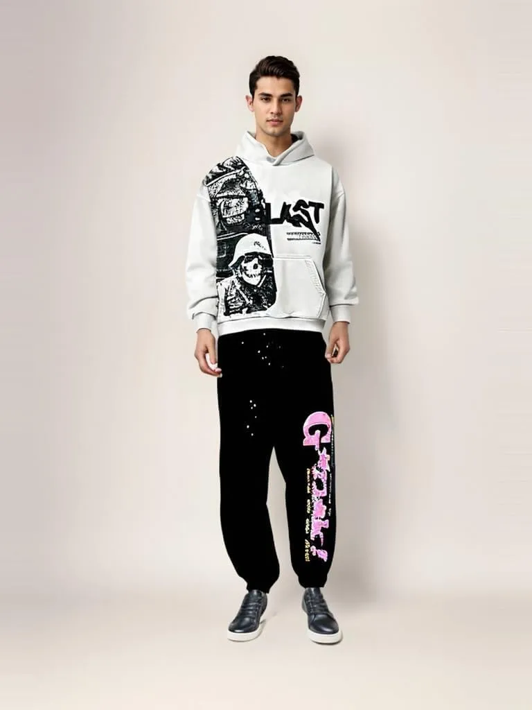 Obenie Retro Y2K Hoodie Gothic Casual Alphabet Blast Print Pattern Skull Fashion Hoodie Men Harajuku Men Clothing