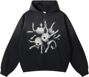 Obenie Retro Y2K Hoodie Gothic Casual Alphabet Blast Print Pattern Skull Fashion Hoodie Men Harajuku Men Clothing