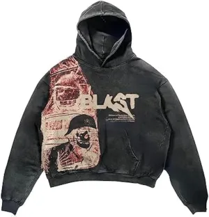 Obenie Retro Y2K Hoodie Gothic Casual Alphabet Blast Print Pattern Skull Fashion Hoodie Men Harajuku Men Clothing