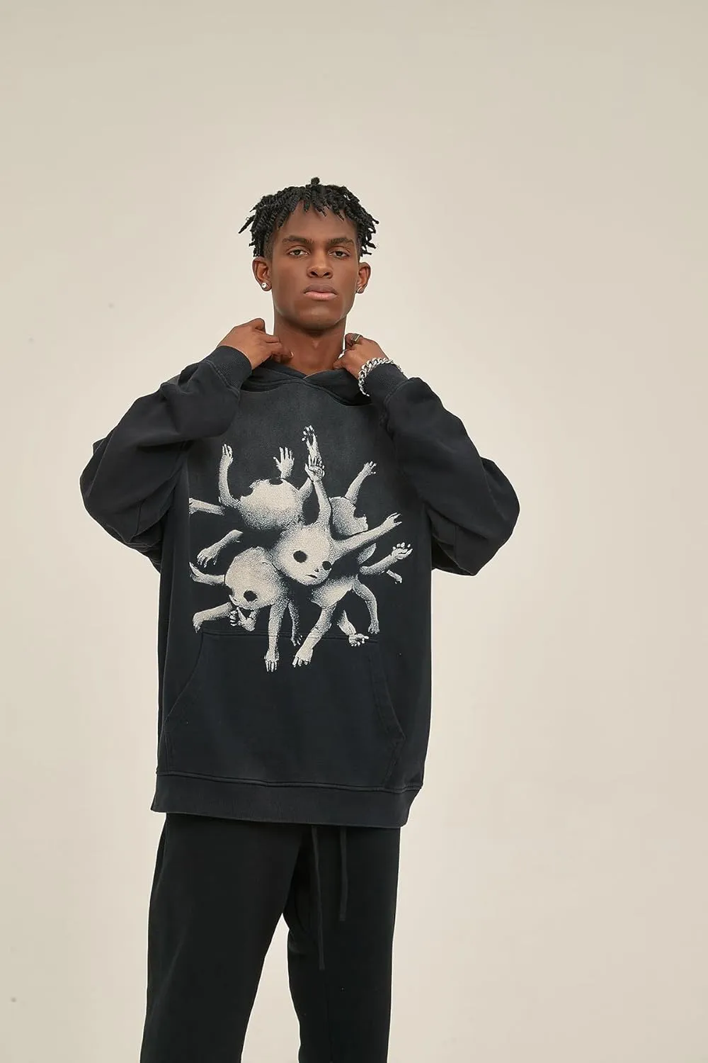 Obenie Retro Y2K Hoodie Gothic Casual Alphabet Blast Print Pattern Skull Fashion Hoodie Men Harajuku Men Clothing