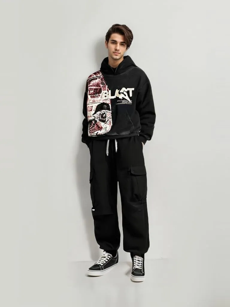 Obenie Retro Y2K Hoodie Gothic Casual Alphabet Blast Print Pattern Skull Fashion Hoodie Men Harajuku Men Clothing