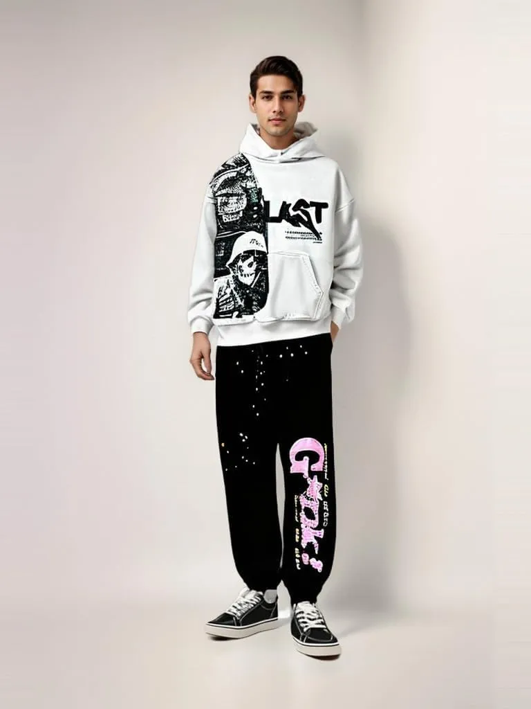 Obenie Retro Y2K Hoodie Gothic Casual Alphabet Blast Print Pattern Skull Fashion Hoodie Men Harajuku Men Clothing