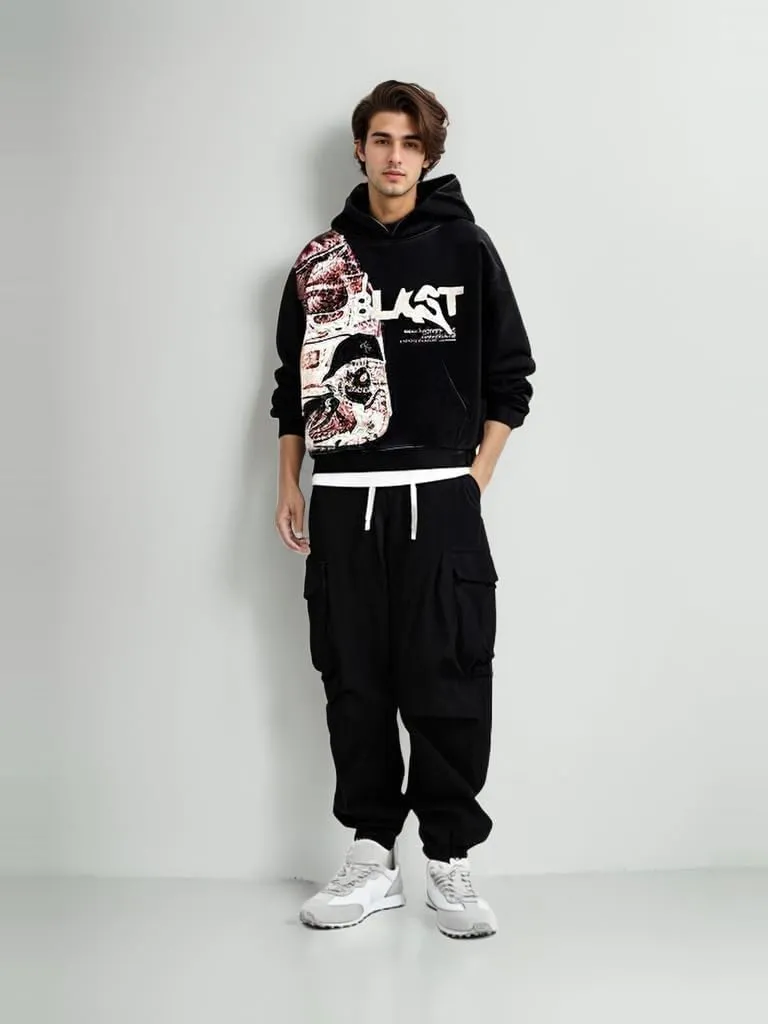 Obenie Retro Y2K Hoodie Gothic Casual Alphabet Blast Print Pattern Skull Fashion Hoodie Men Harajuku Men Clothing
