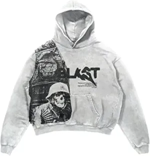 Obenie Retro Y2K Hoodie Gothic Casual Alphabet Blast Print Pattern Skull Fashion Hoodie Men Harajuku Men Clothing