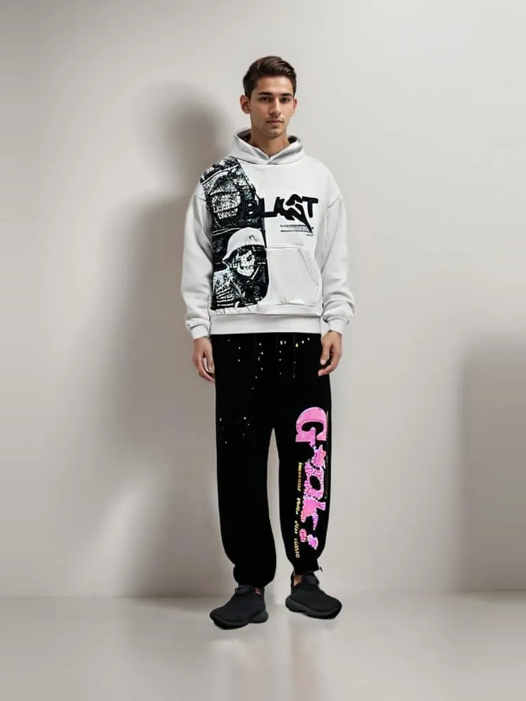 Obenie Retro Y2K Hoodie Gothic Casual Alphabet Blast Print Pattern Skull Fashion Hoodie Men Harajuku Men Clothing