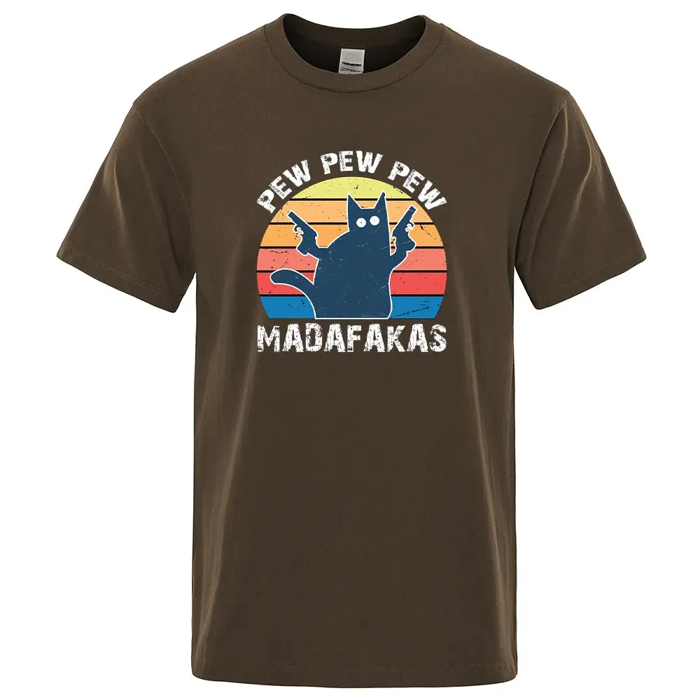 Pew Pew Madafaks Cat  Comfortable Tops Summer Oversized T-Shirt Men's