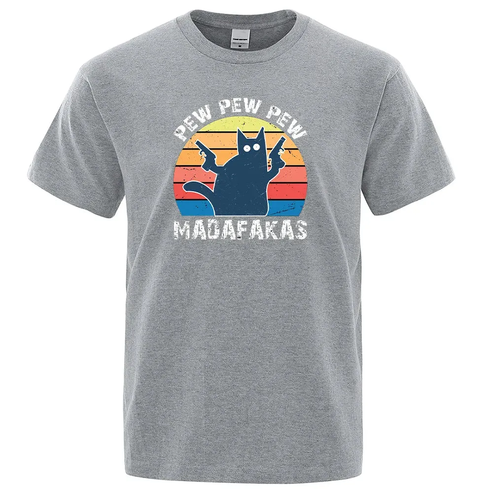 Pew Pew Madafaks Cat  Comfortable Tops Summer Oversized T-Shirt Men's