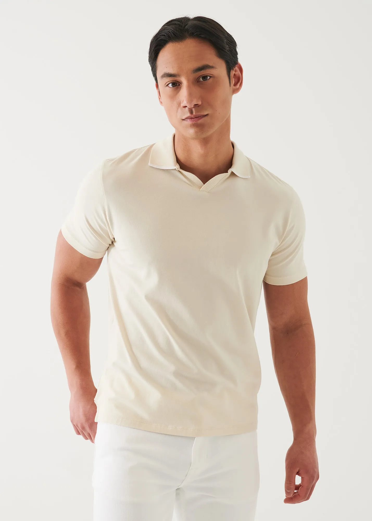 PIMA COTTON STRETCH TIPPED OPEN POLO
