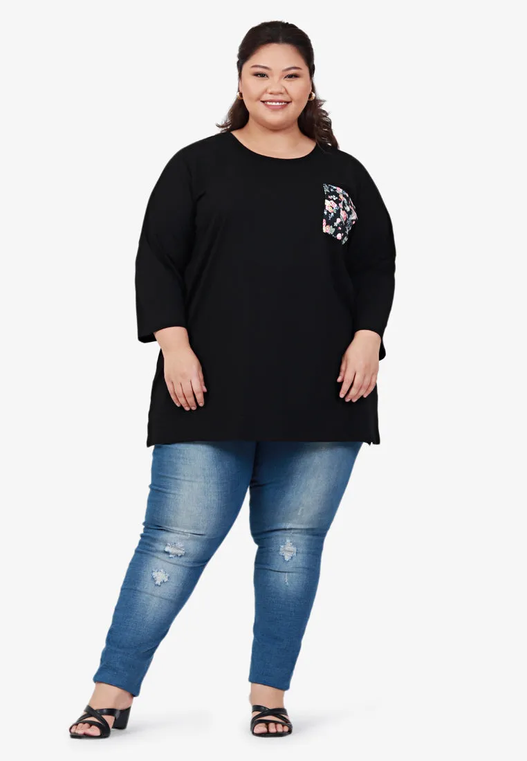 Poetri Black Printed Pocket Tee - Small Leopard