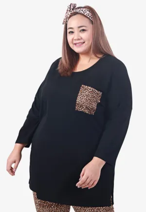 Poetri Black Printed Pocket Tee - Small Leopard