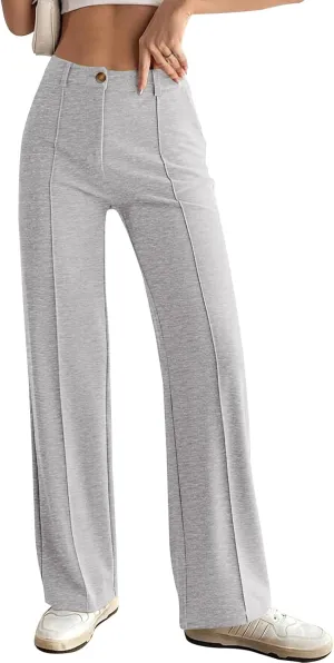 PRETTYGARDEN Straight Leg Pants Stretchy Button Business Casual Work Trousers Knit Elastic Waist Slacks