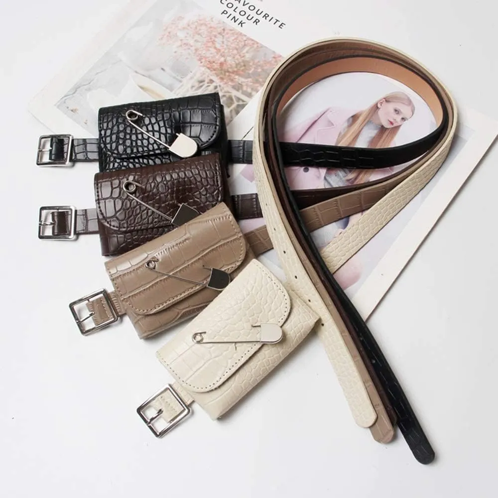 PU Leather Belt Fanny Pack Crocodile Pattern Removable Belt Envelope Waist Purse Waist Pouch Belt Bag