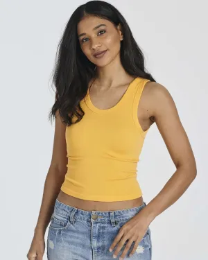 Real Essentials 5 Pack: Women's Seamless Ribbed Sleeveless Cropped Scoop Neck Tank Top - Casual Crop Top