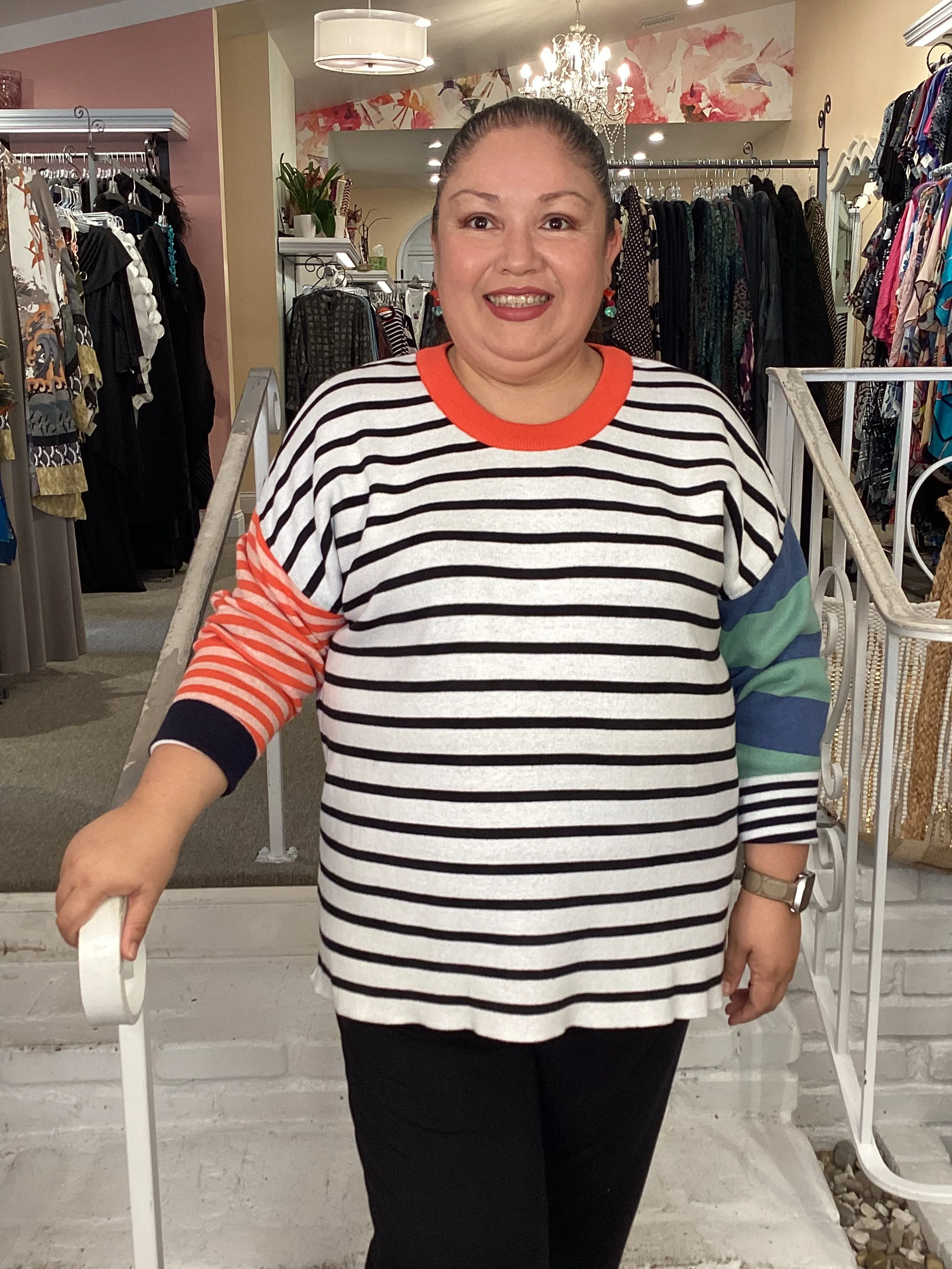REV SWEATER-BW STR ORANGE DET