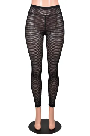 Sheer Black Grid Mesh Leggings