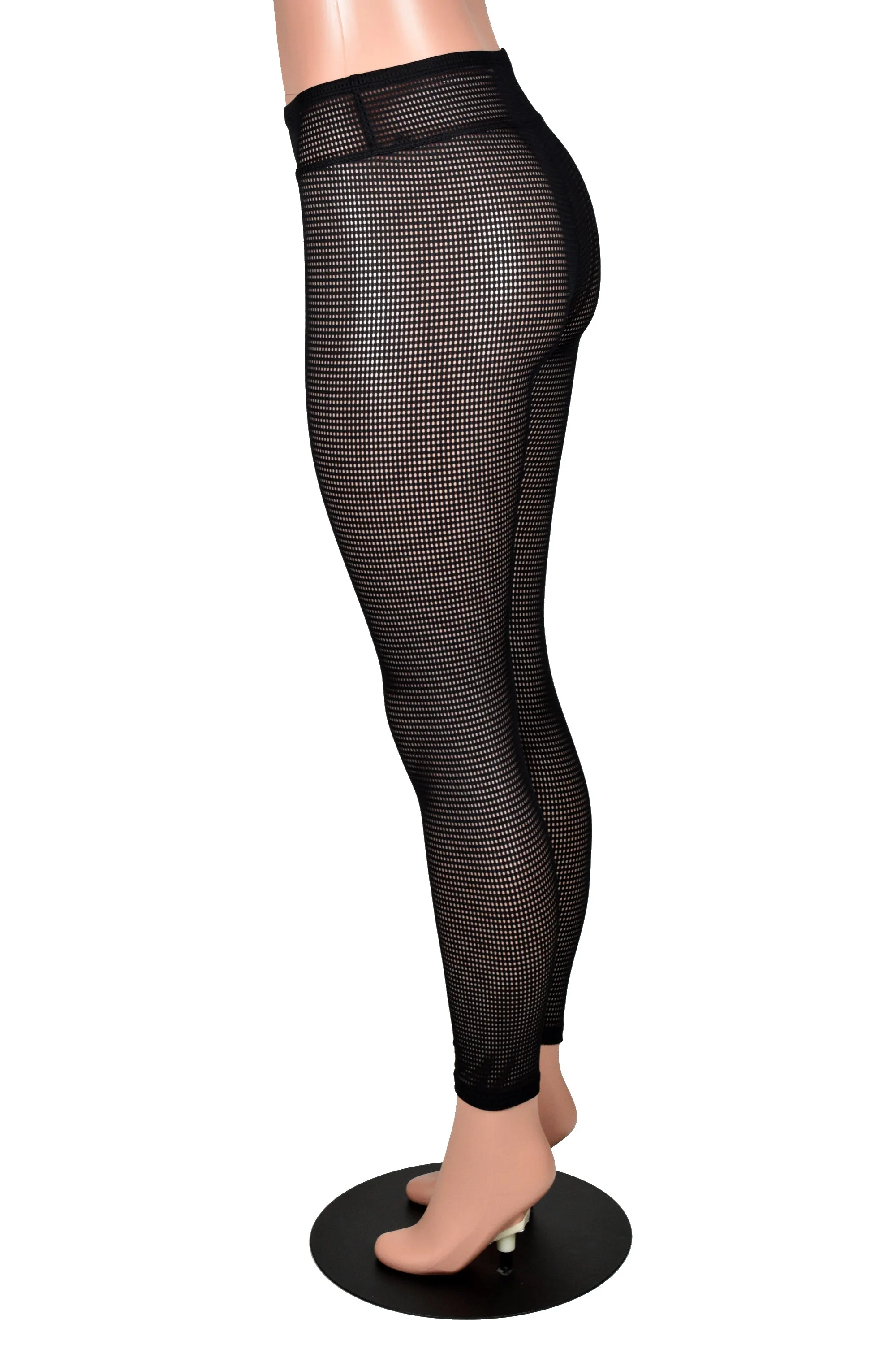 Sheer Black Grid Mesh Leggings