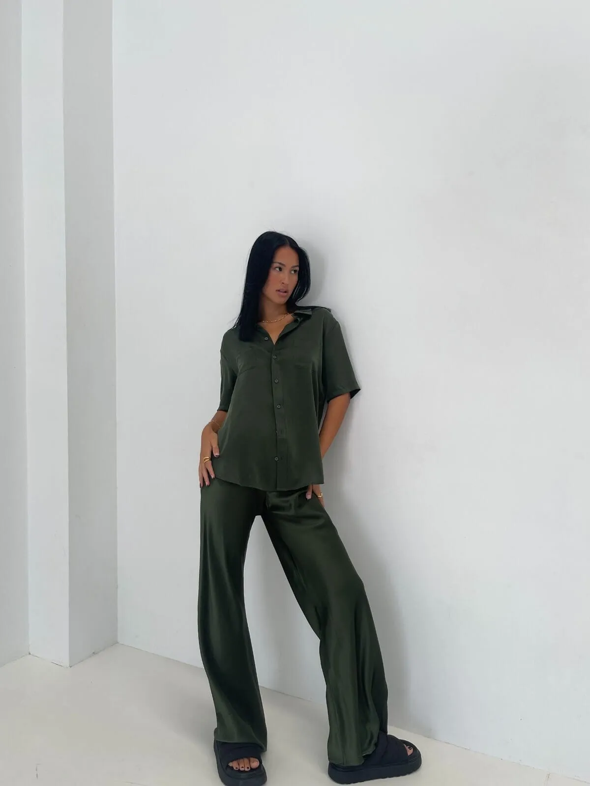 Short Sleeve Boyfriend Shirt - Cedar