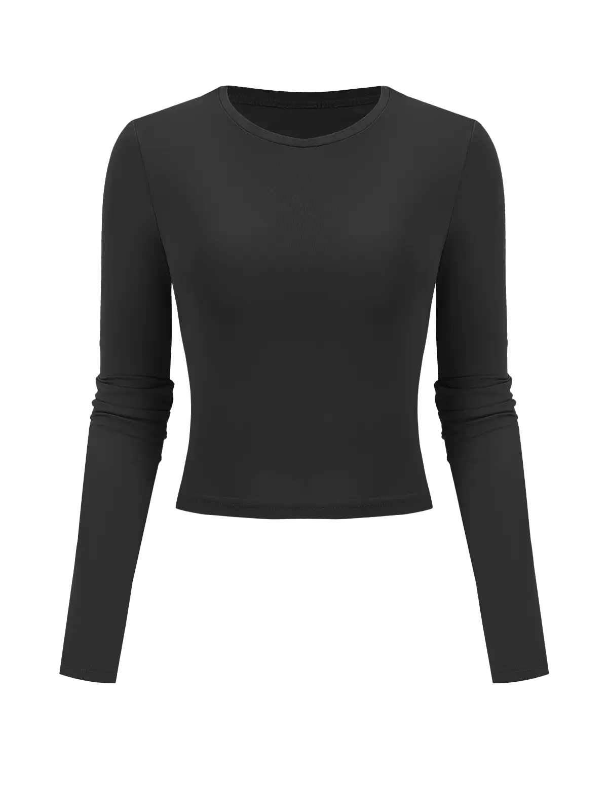 Solid Color Slim Round Collar Long Sleeves Top