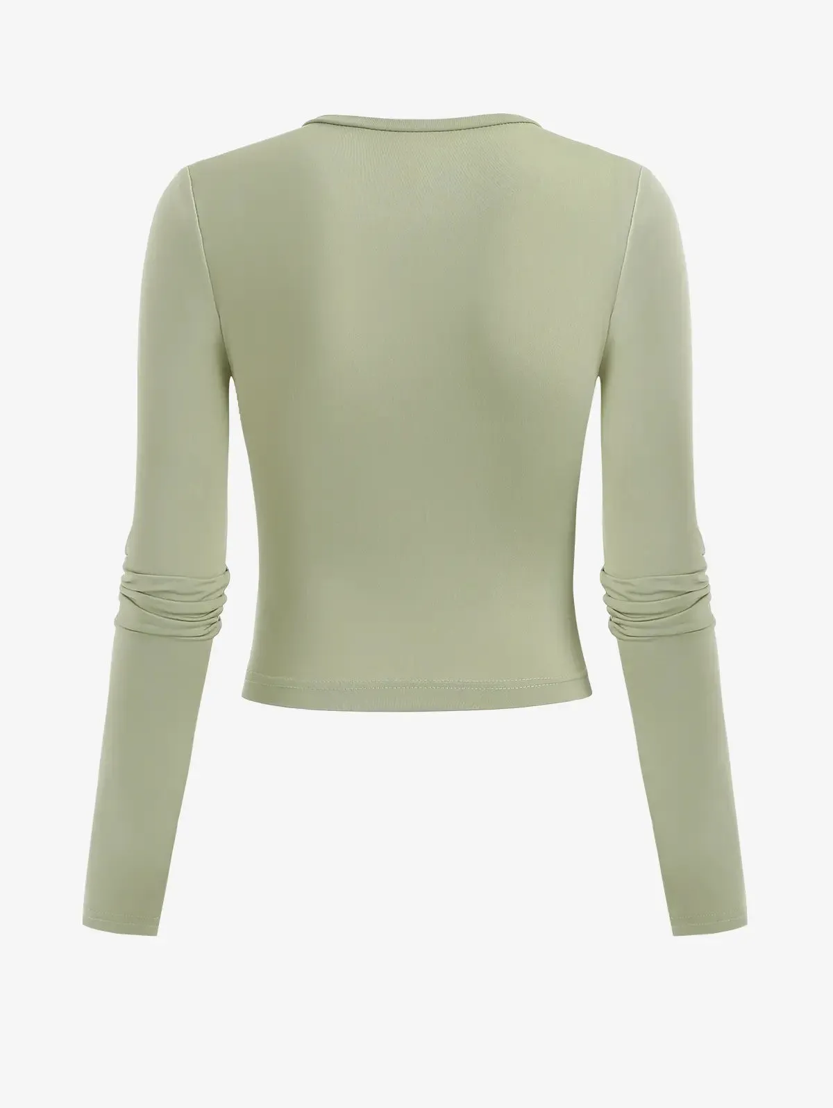 Solid Color Slim Round Collar Long Sleeves Top