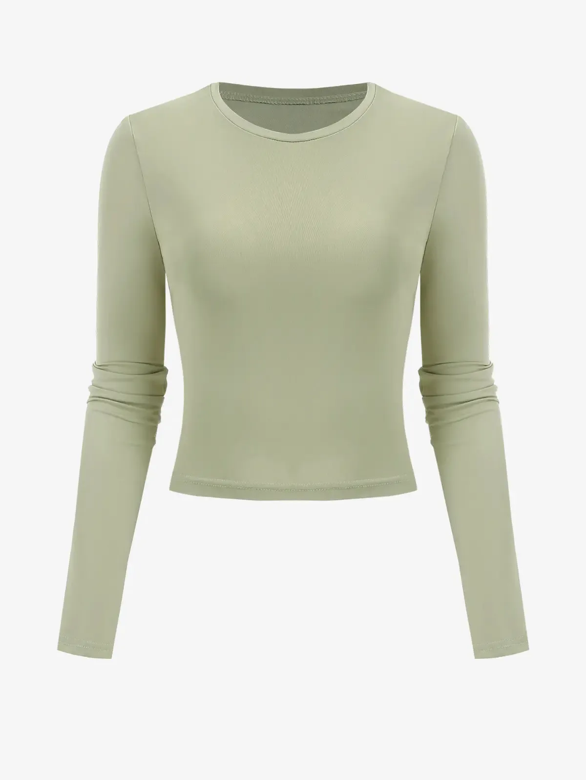 Solid Color Slim Round Collar Long Sleeves Top