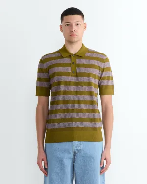 Stripe Knit Polo in Olive