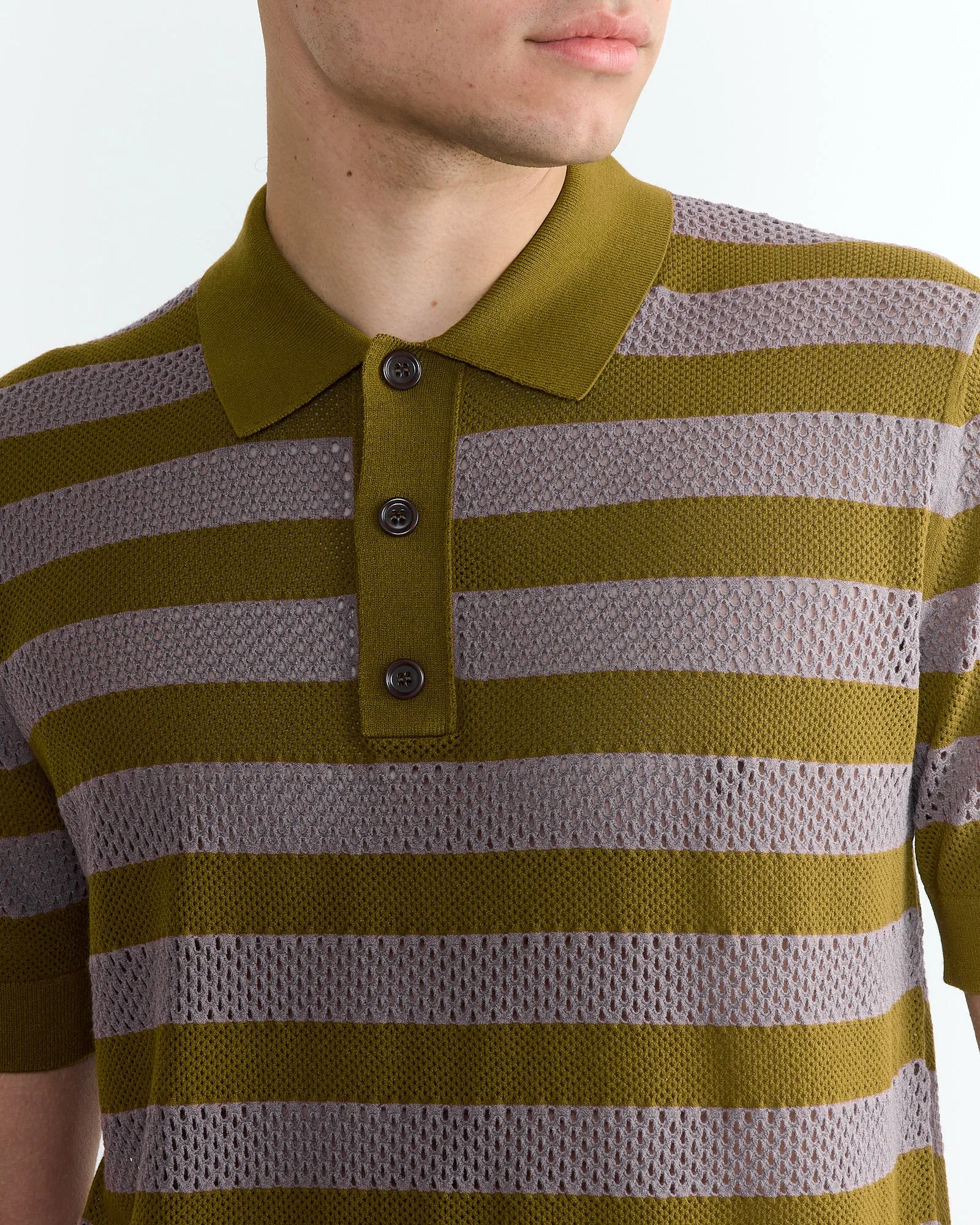 Stripe Knit Polo in Olive