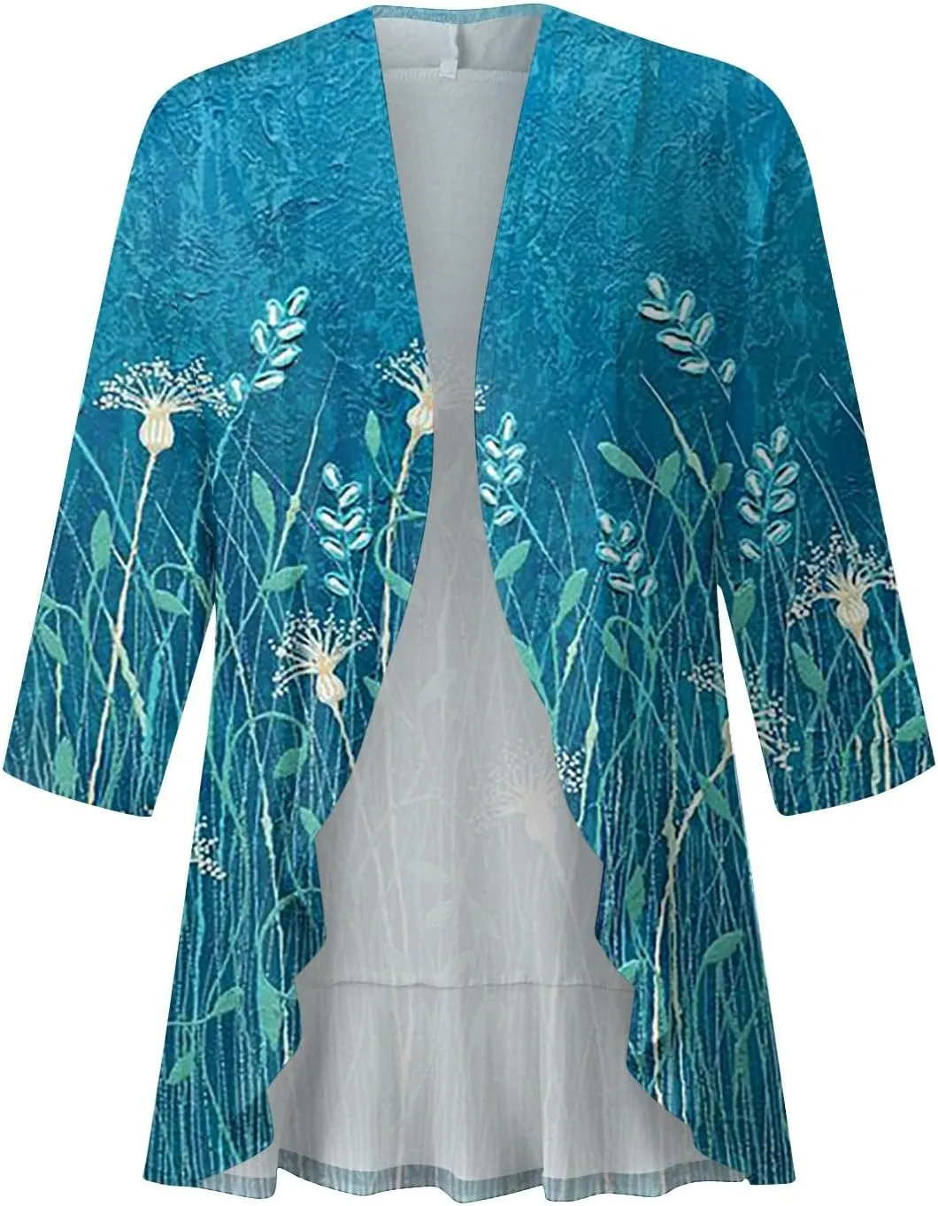 Summer Cardigans for Women Lightweight Ruched 3/4 Sleeve Open Front Cardigan Casual Loose Cover up Shrugs for Dress