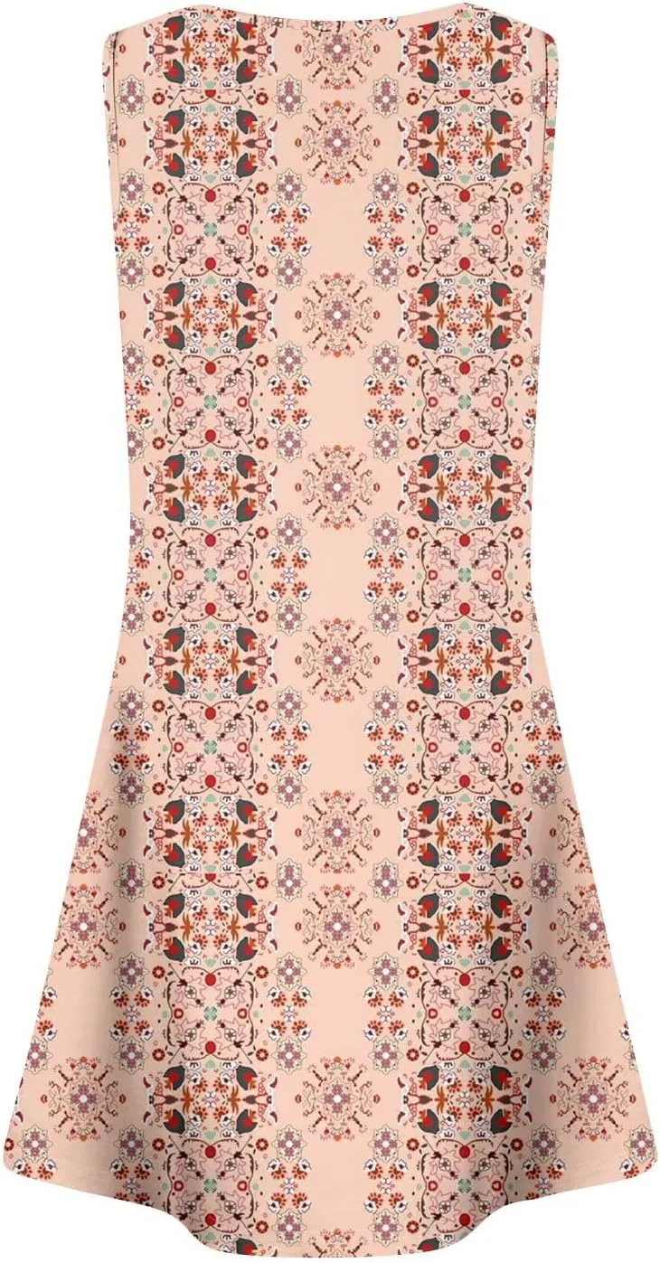 Sundresses for Women Short Sleeveless Summer Beach Hawaiian Dresses Square Neck Floral Boho Mini Dress with Pockets