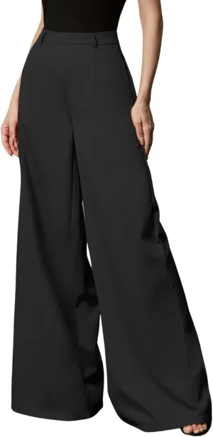 SweatyRocks Women's High Waist Wide Leg Palazzo Pants Zip Back Pant Long Trousers with Pockets