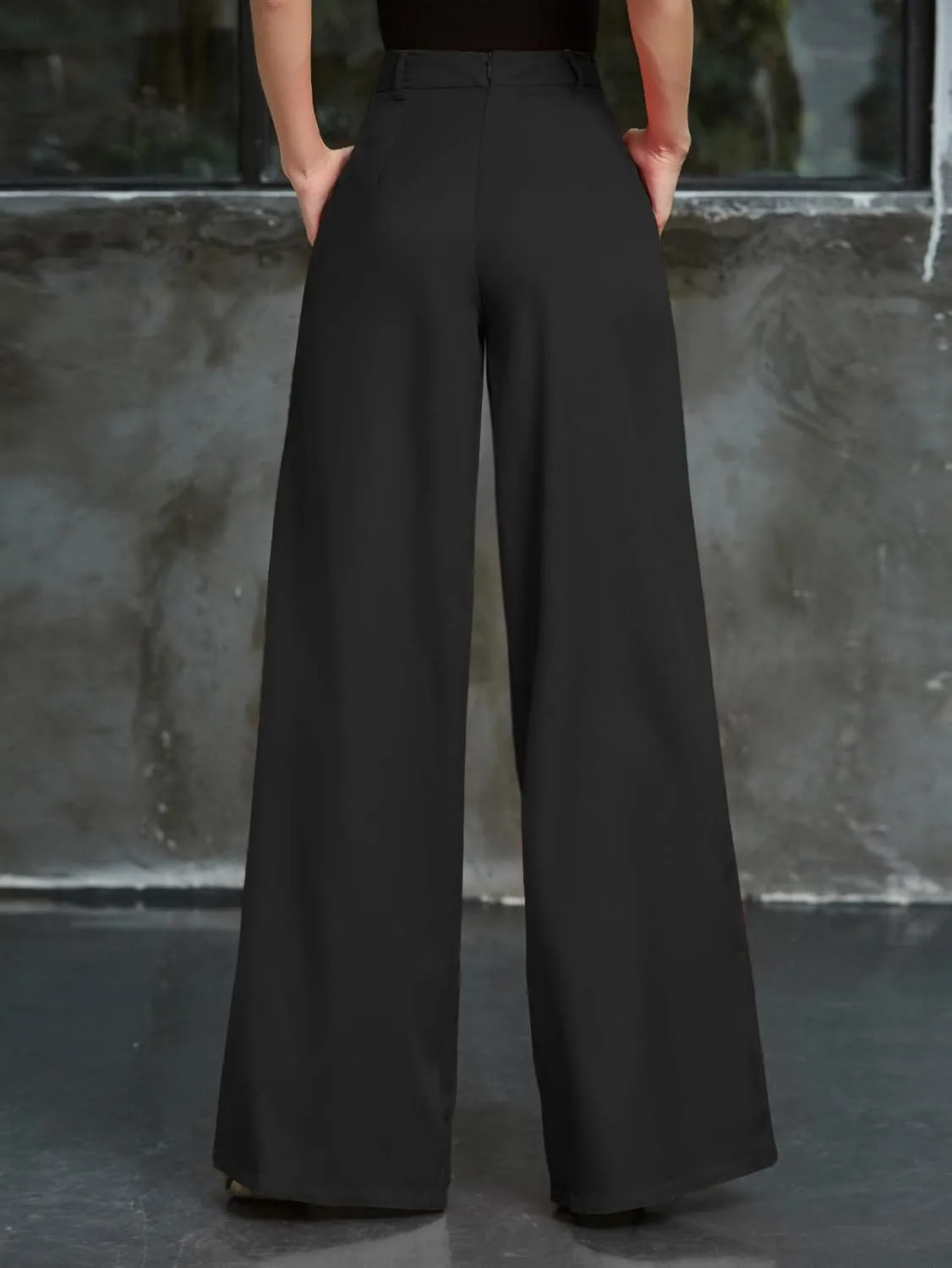 SweatyRocks Women's High Waist Wide Leg Palazzo Pants Zip Back Pant Long Trousers with Pockets