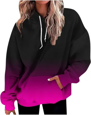 symoid Women's Hoodies 2023 Gradient Long Sleeve Casual Oversized Sweatshirts Loose Fit Drawstring Trendy Pullover Tops
