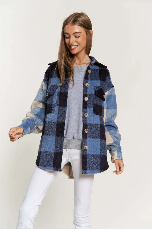 The Cool Kid Blues Large Plaid Print Shacket