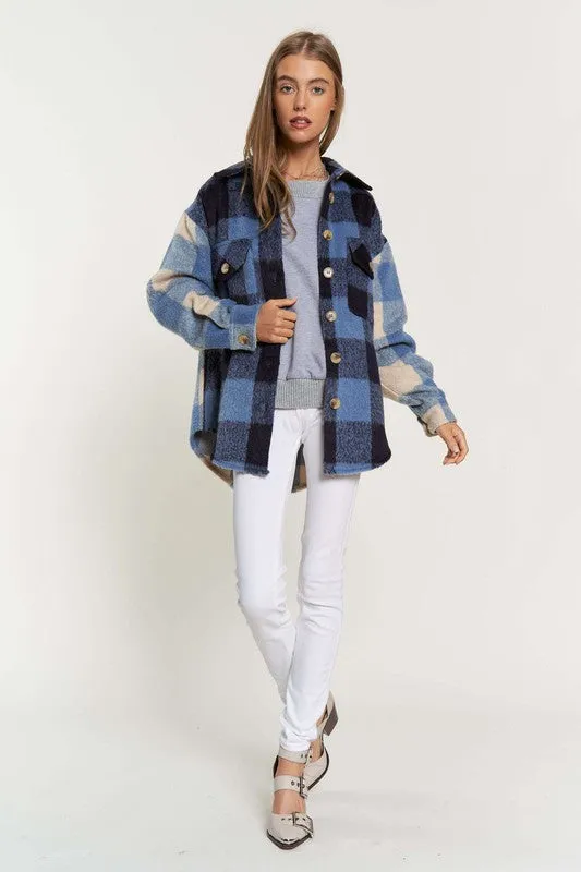 The Cool Kid Blues Large Plaid Print Shacket