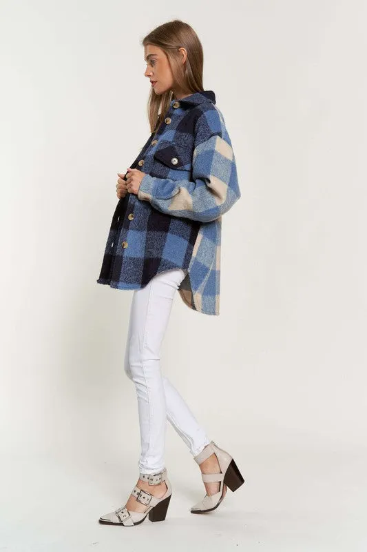 The Cool Kid Blues Large Plaid Print Shacket