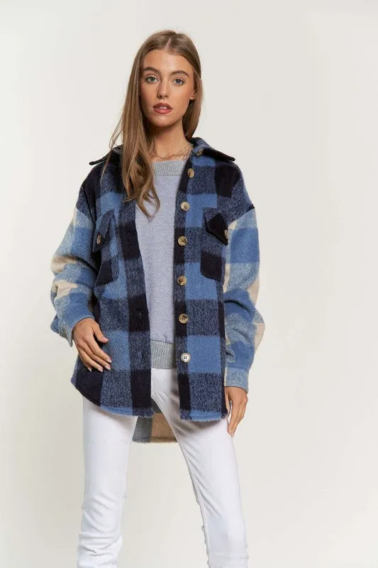 The Cool Kid Blues Large Plaid Print Shacket