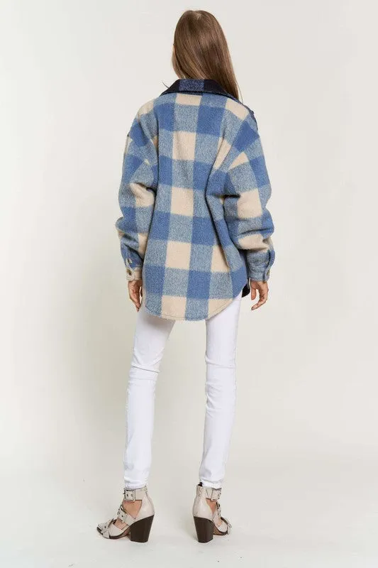 The Cool Kid Blues Large Plaid Print Shacket