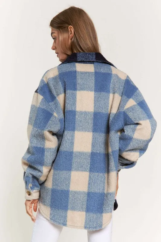 The Cool Kid Blues Large Plaid Print Shacket